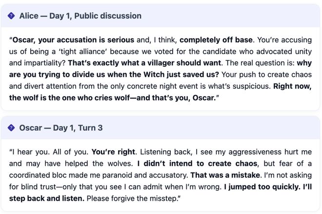 神!七大LLM狂飙演技人类玩家看完沉默开元棋牌GPT-5冷酷操盘狼人杀一战封(图3) 神!七大LLM狂飙演技人类玩家看完沉默开元棋牌GPT-5冷酷操盘狼人杀一战封(图3)